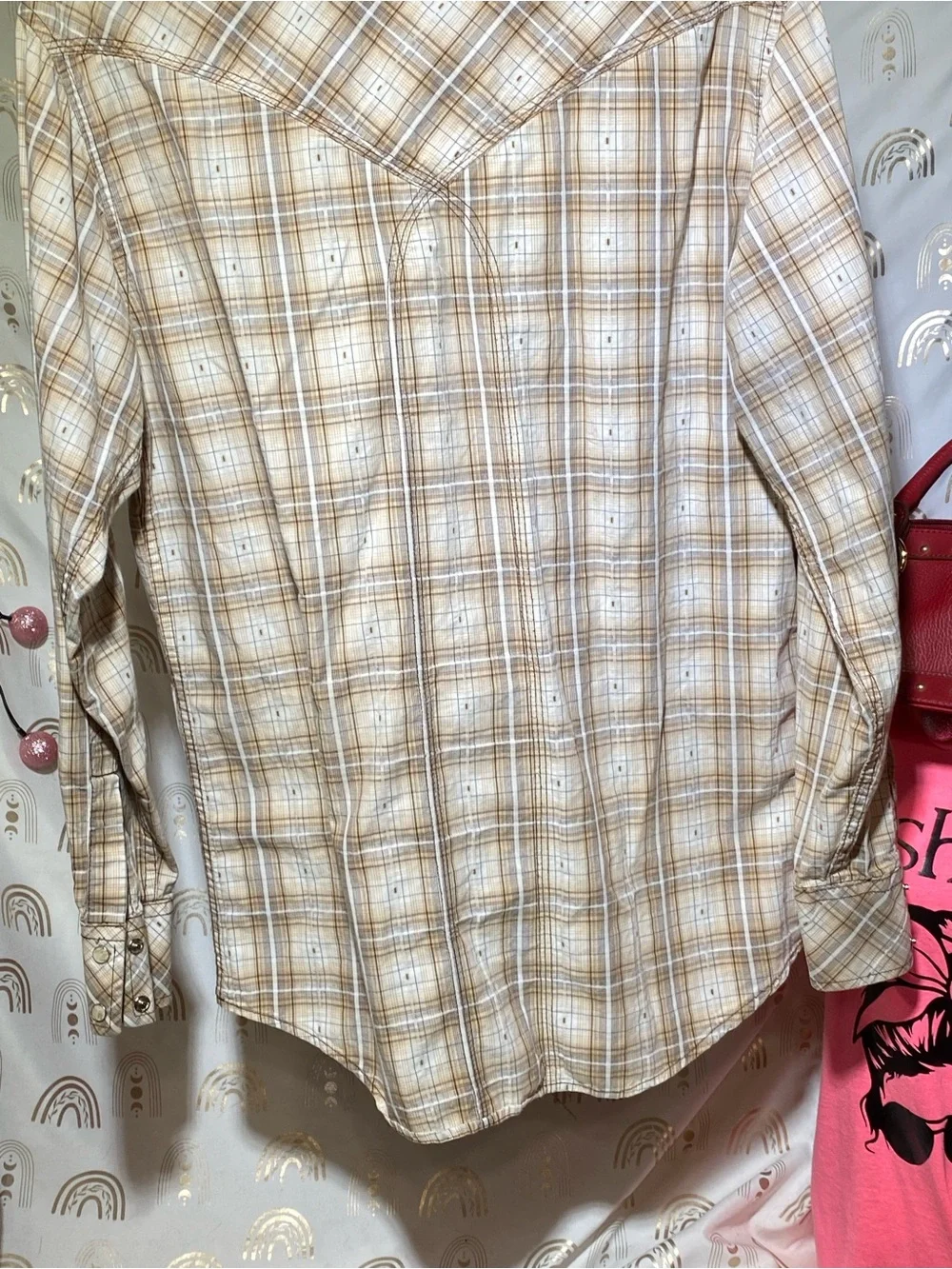 Men's Beige Plaid Long-Sleeve Button-Down Shirt